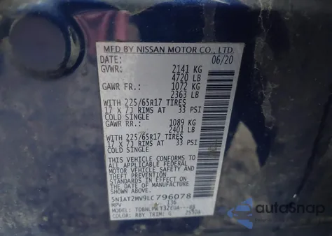 2020 Nissan Rogue S Intelligent Awd from USA, damaged, VIN 5N1AT2MV9LC796078